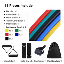 Load image into Gallery viewer, 17Pcs/Set Latex Loop Tube Resistance Bands with Gym Door Anchor, Ankle Straps and Bag
